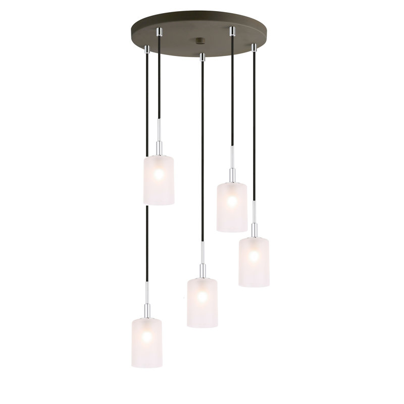 Luminaire suspendu cylindre grappe 5 lumières Herr, Chrome / Bronze, Halogène