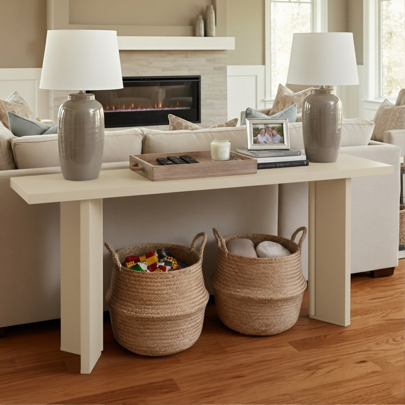 Console Table With Triangle Design Legs, Beige