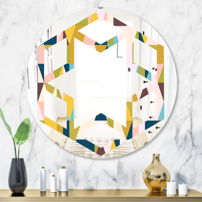 Hexagon Star Triangular Design I Eclectic Frameless Wall Mirror, 31.5" H x 31.5" W