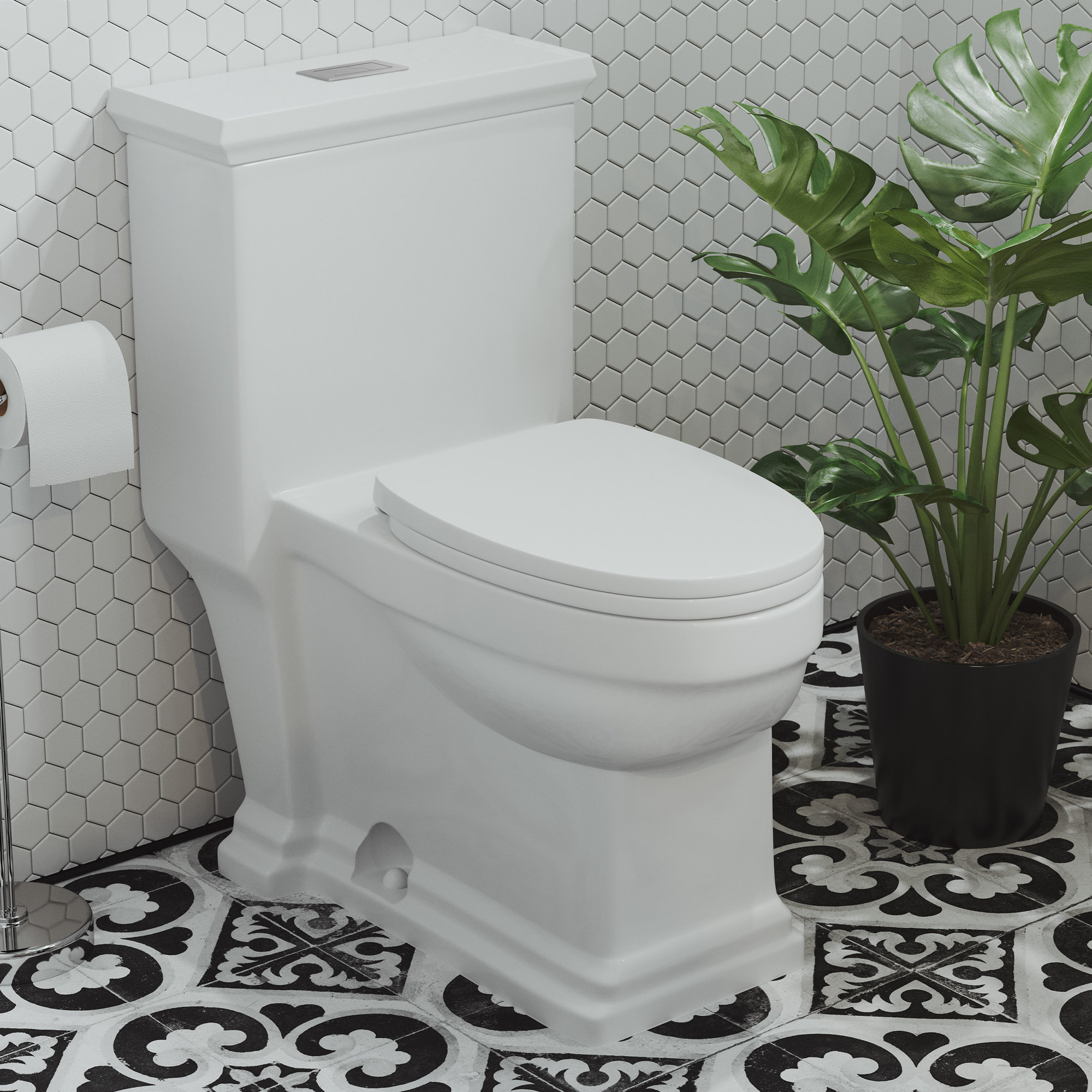 Voltaire One-Piece Elongated Toilet Dual-Flush 1.1/1.6 gpf, Top, Glossy White