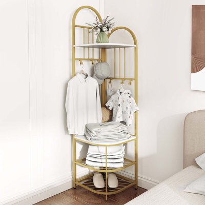 4-tier Coat Rack Corner Hall Tree With Shoe Storage Bench 6 Removable Hooks Bedroom