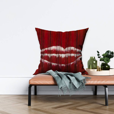 Graffiti of a mouth on container - 26"x26" Throw pillow - Poly twill - Print on demand