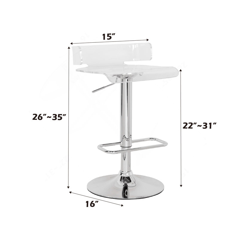 Tabouret réglable pivotant avec finition chromée Rania, Siège transparent / cadre argenté