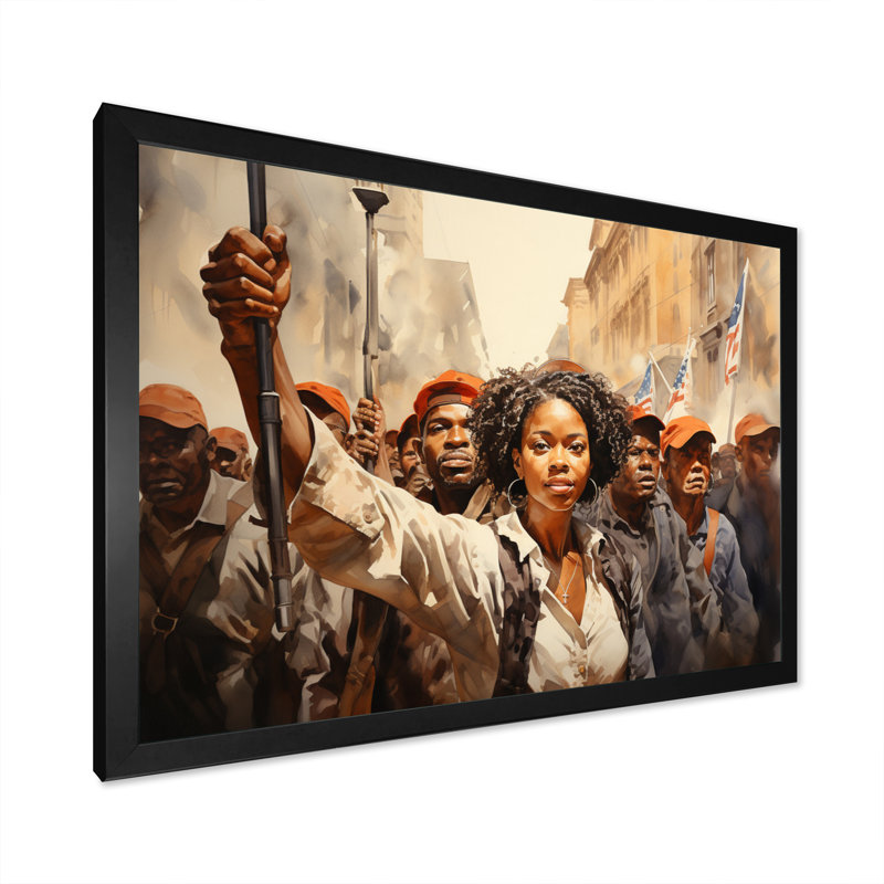 African American Powerful On Canvas Print, Black Single Picture Framed, 30" H x 40" W x 1.5" D