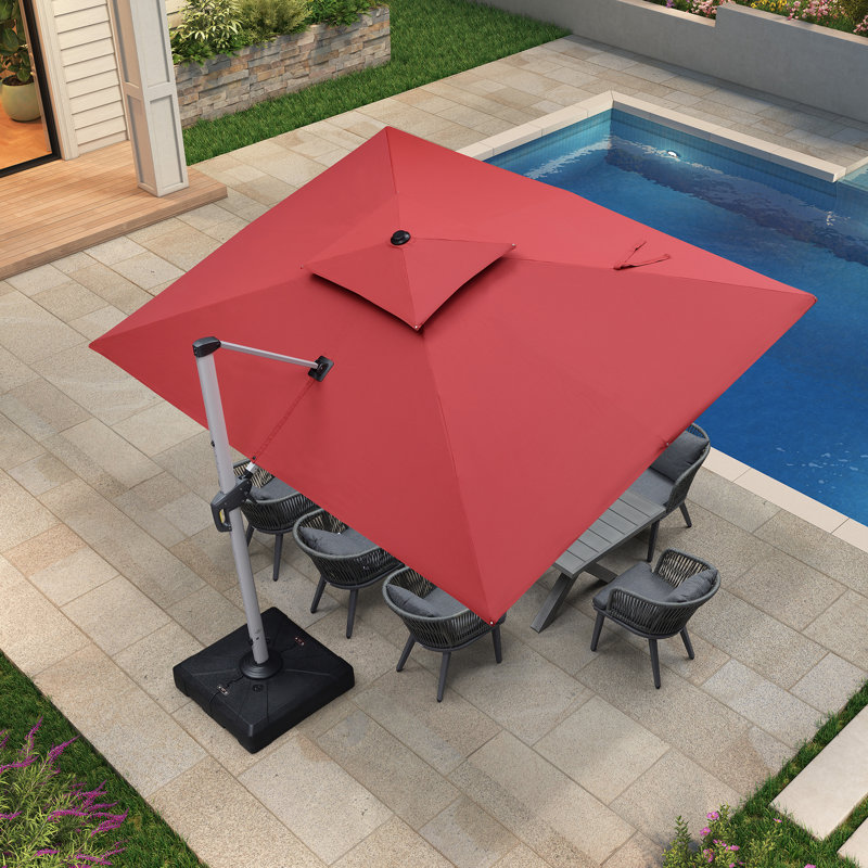 Parasol rectangulaire en porte-à-faux 9 pi x 12 pi Gardette, rouge, Terra, 9' x 11'