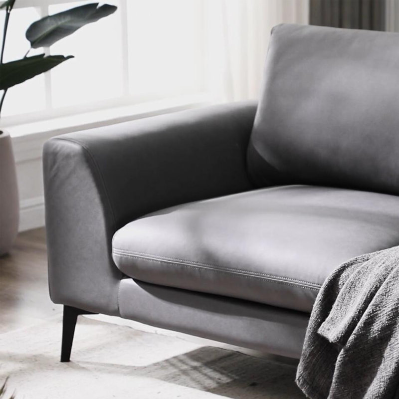 Brean 2 - Piece Upholstered Sectional, 141.5" Huge a Shaped Corner Sofa with Metal Legs, Modern Gray, Leather Fabric