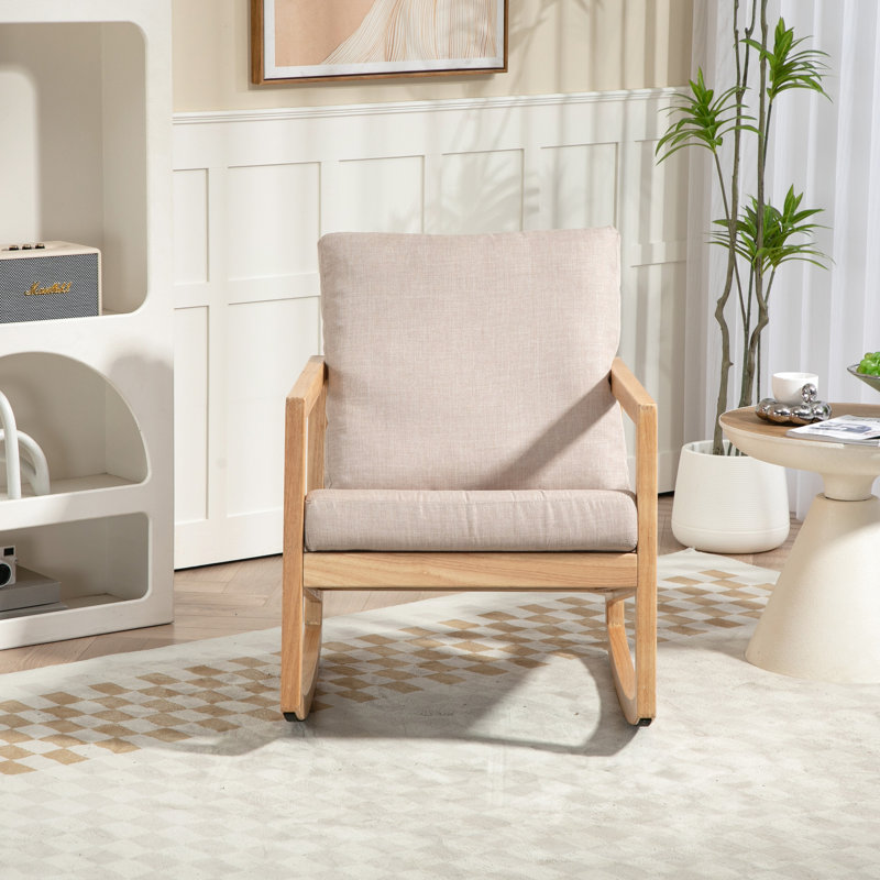 Chaise de salon en kaki avec coussins de chaise berçante en bois d'hévéa