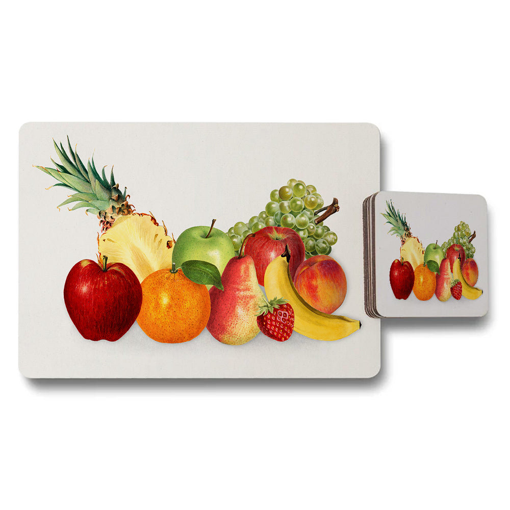 Fruit Placemats And Coaster Set With Colorful Fruit Illustration
