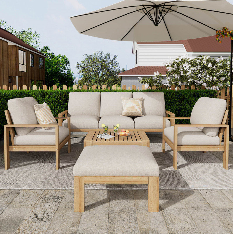 Ensemble de canapé modulaire d'extérieur 5 pièces en acacia