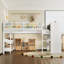 Lit mezzanine double avec bibliothèques, boîtes et tiroirs à rangement multiple, lits mezzanine bas en bois massif avec bureau et tableau noir, aucun sommier nécessaire, blanc-263513164-263513167