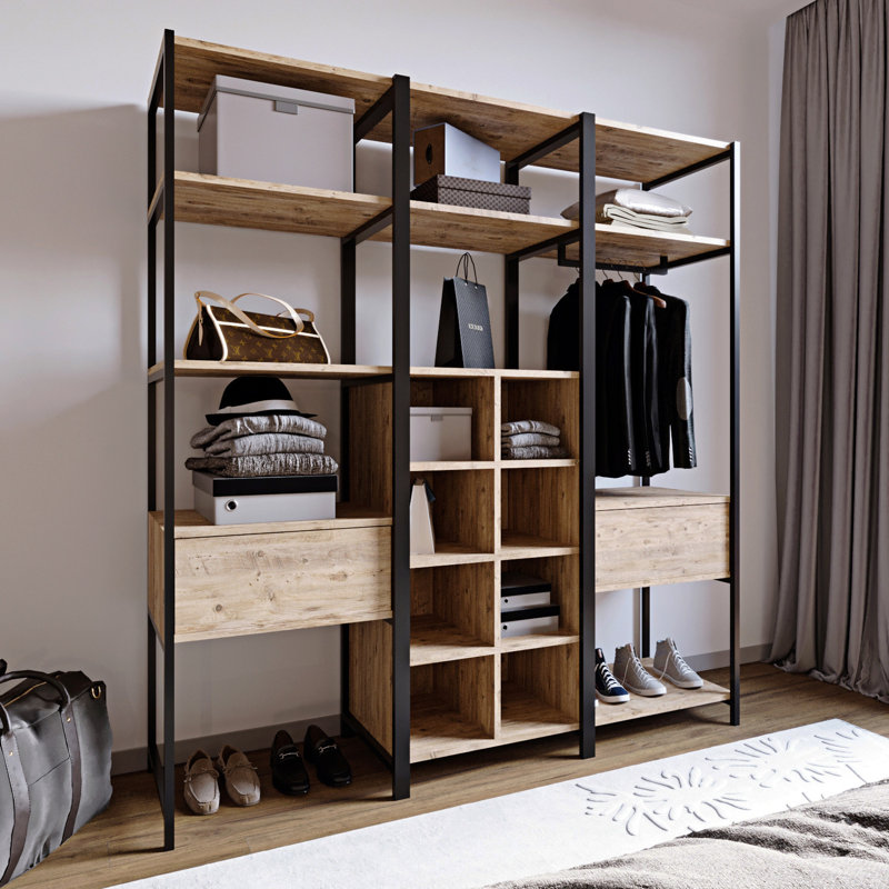 Armoire moderne en chêne avec pieds électrostatiques en métal thermolaqué 70,9 po x 70,9 po x 15,7 po | 100% panneau de particules enduit de mélamine, épaisseur de 0,71 pouce | Fixation murale, nombreuses tablettes, idéales pour un style industriel