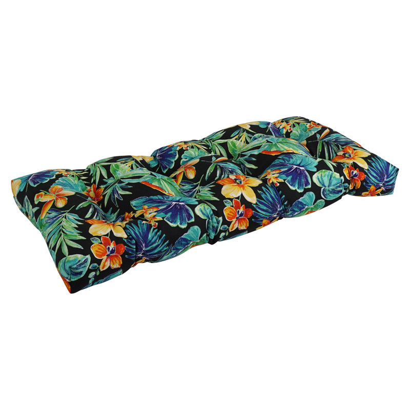 Outdoor 5'' Loveseat Seat Cushion, Black/Blue