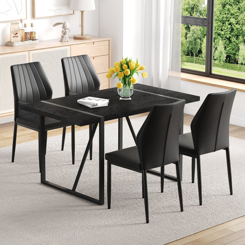 Ensemble de table de salle à manger 5 pièces avec table rectangulaire et pieds en métal, 5, Noir
