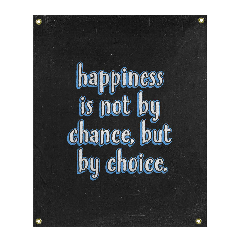 Tapisserie tableau noir en polyester citation de bonheur, H 80 po x l 59 po, Bleu