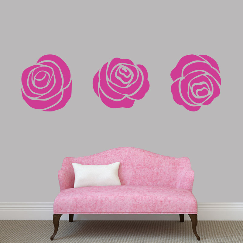 Décalcomanie murale ensemble de roses, Rose vif