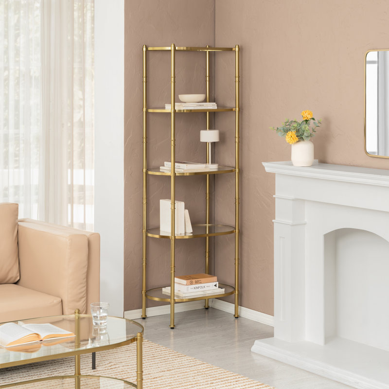 Tamsin 70.25" H x 25" W x 16" Metal & Tempered Glass Bookcase
