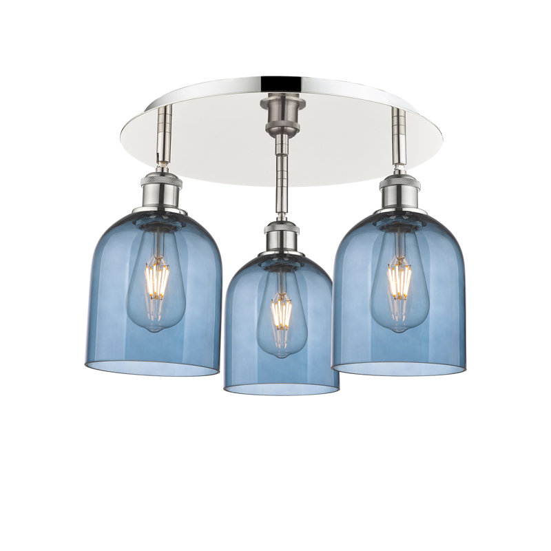 Plafonnier semi-encastré en verre Odaniel, Nickel poli, Bleu princesse