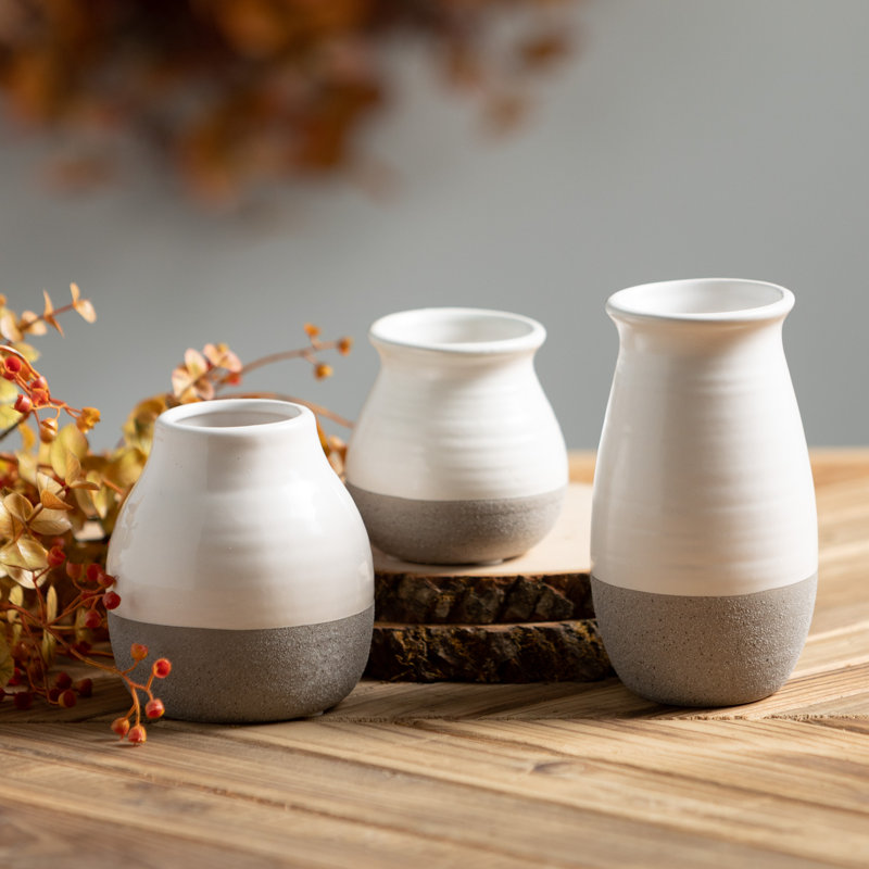 Mcquade Ceramic Table Vase, White/Gray