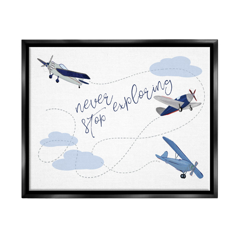 «Never Stop Exploration Airplanes», art mural sur toile par Sweet Pea Studio, H 17 po x l 21 po x P 1,7 po