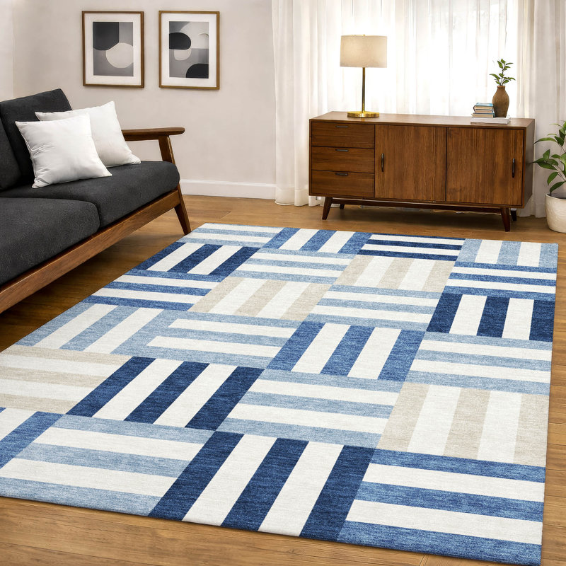 Premium Machine Washable Mayfield AMF2332 Geometric Rug, Navy, 10' x 14'