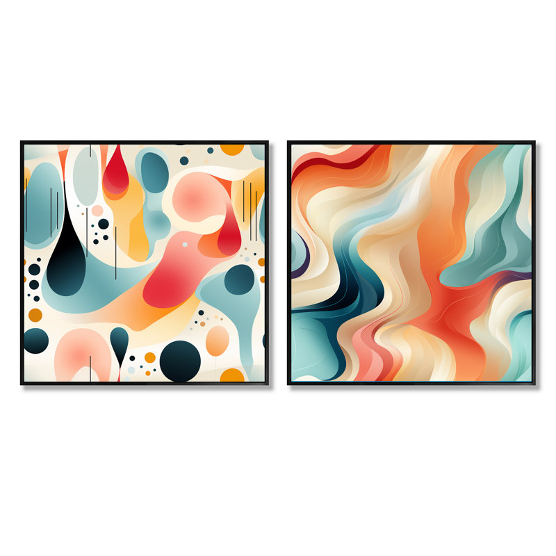 Daijuan - Ensemble de 2 collages de formes carrées abstraites, Cadre flottant noir, H 30 po x l 61 po