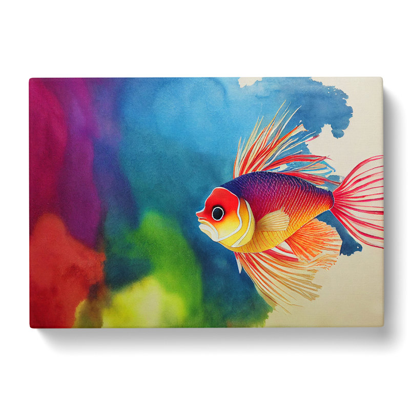 XXX-H1022-WF-3859X Fish In Watercolour - Wrapped Canvas Print, 35cm H x 50cm W x 3cm D