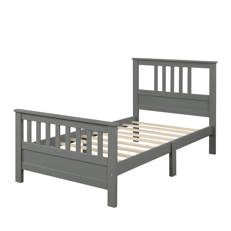 Esteban Wood Platform Bed with Headboard, Twin, Gray