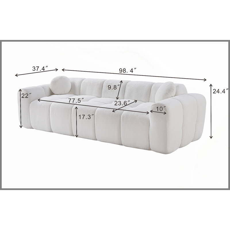 Très grand canapé à compression 98,4 po, canapé en velours côtelé nuage pour le salon, canapé rembourré 4 places avec 2 coussins, emballage sous vide facile à déplacer pour les petits espaces, appartement, studio