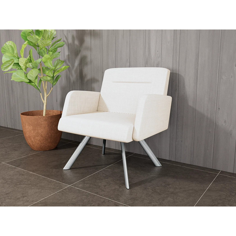 Fauteuil de réception Willy, Plaqué chrome, Chambray calcaire