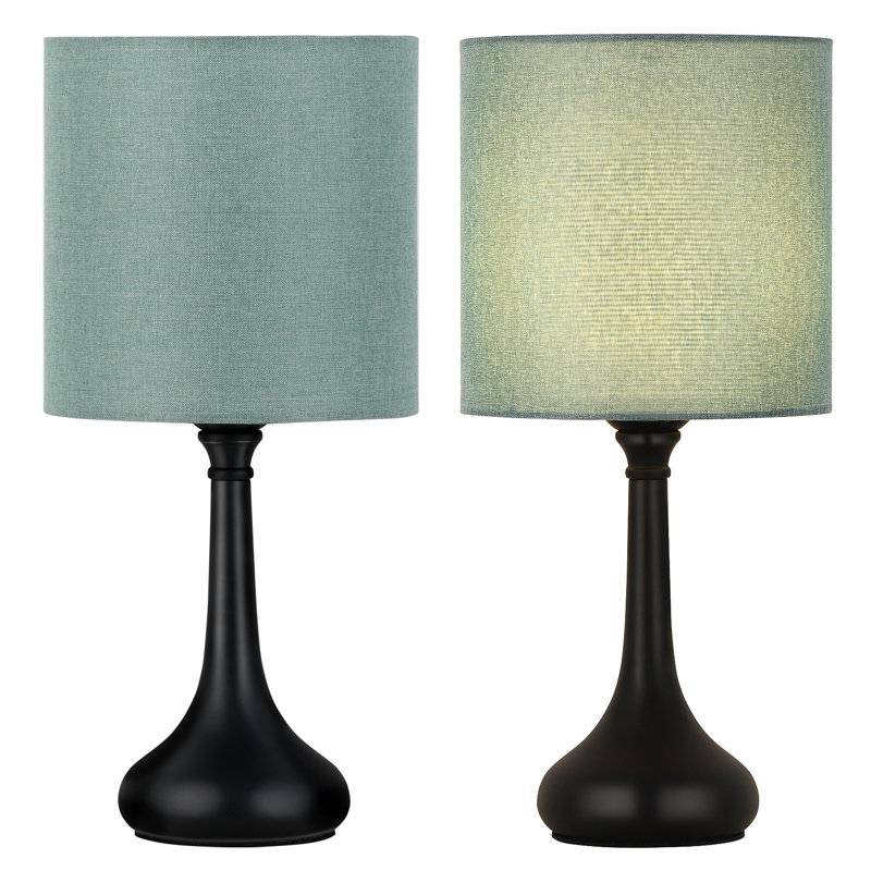 Lampe de table 2 pièces avec base en métal et abat-jour en tissu vert foncé, Vert
