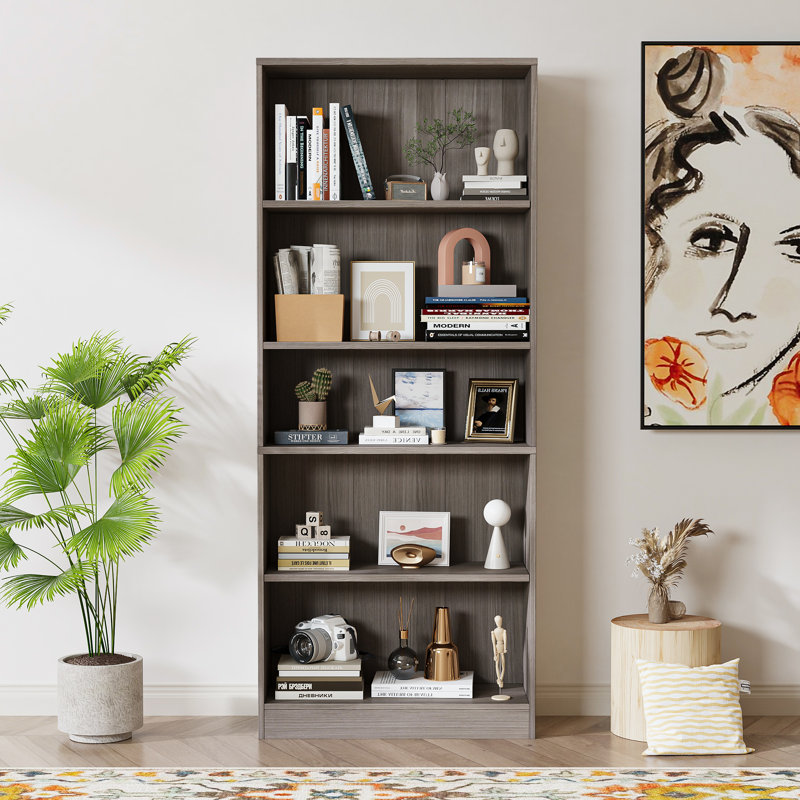 Jalacia Bookcase, (5 Shelves) 67" H x 24" W x 9" D, Platinum Gray