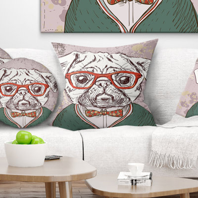 Hipster Pug Dog in Vintage Style - Animal Printed Pillow
