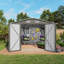 Remise de rangement extérieure en métal gris 10 x 8 pi avec loquet verrouillable sur les portes doubles, fenêtres d'aération, pour la cour, le patio, les tondeuses à gazon idéales, les chaises, la structure en gris, faite de générateurs de rangement, de vélos,