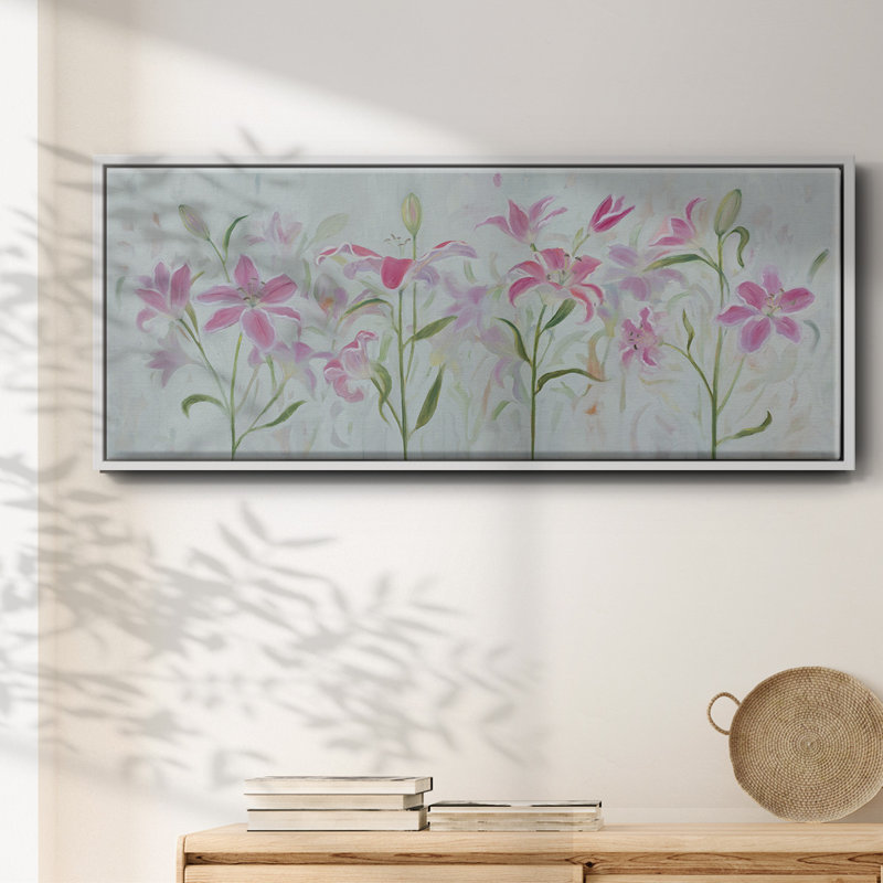Dancing Pink Trio III- Framed Canvas, 24" H x 60" W