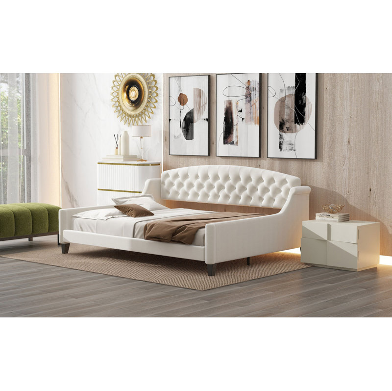 Lit de jour capitonné moderne de luxe, double, beige
