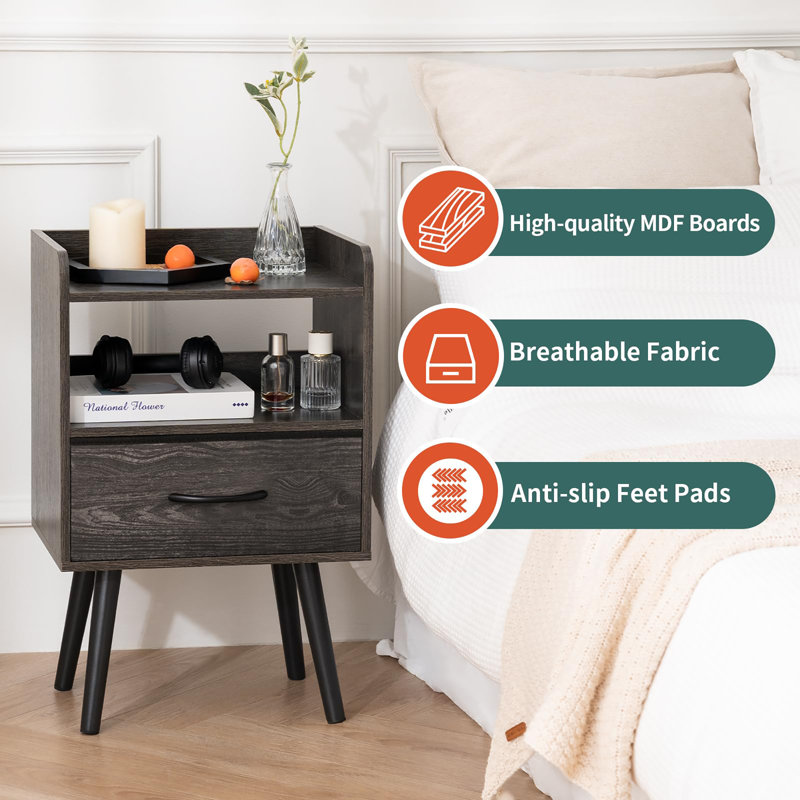 Table de chevet à rangement ouvert, Charcoal Grey