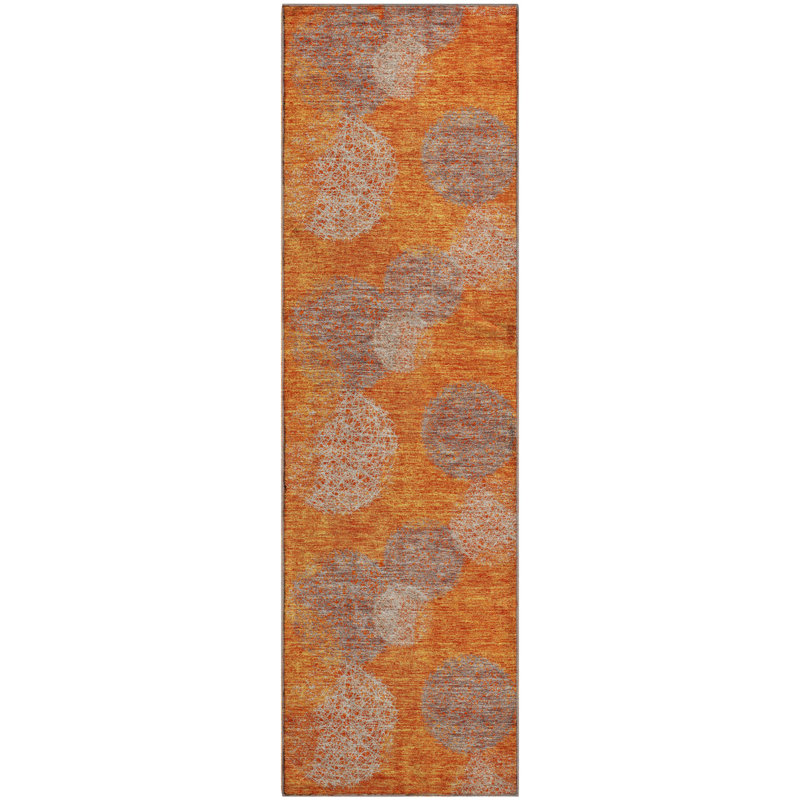Premium Machine Washable Prisco Orange Rug, Runner 2'3" x 7'6"