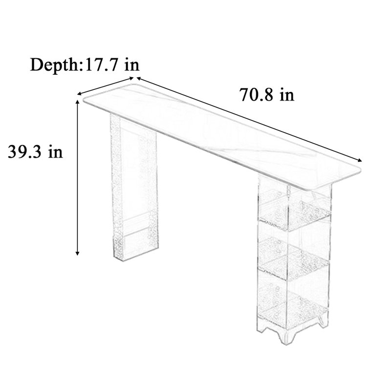 Table de bar flottante en acrylique, H 39,3 po x L 70,8 po x l 17,7 po