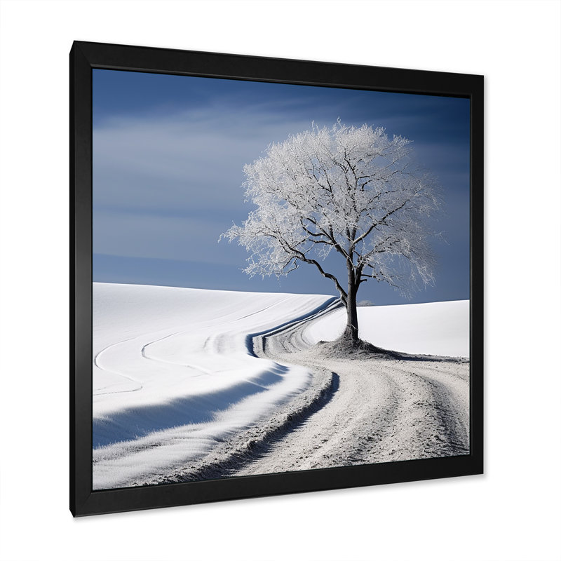 Paysage d'hiver, minimalisme - Paysage d'hiver, art sur toile, Cadre simple noir, H 24 po x l 24 po x P 1 po