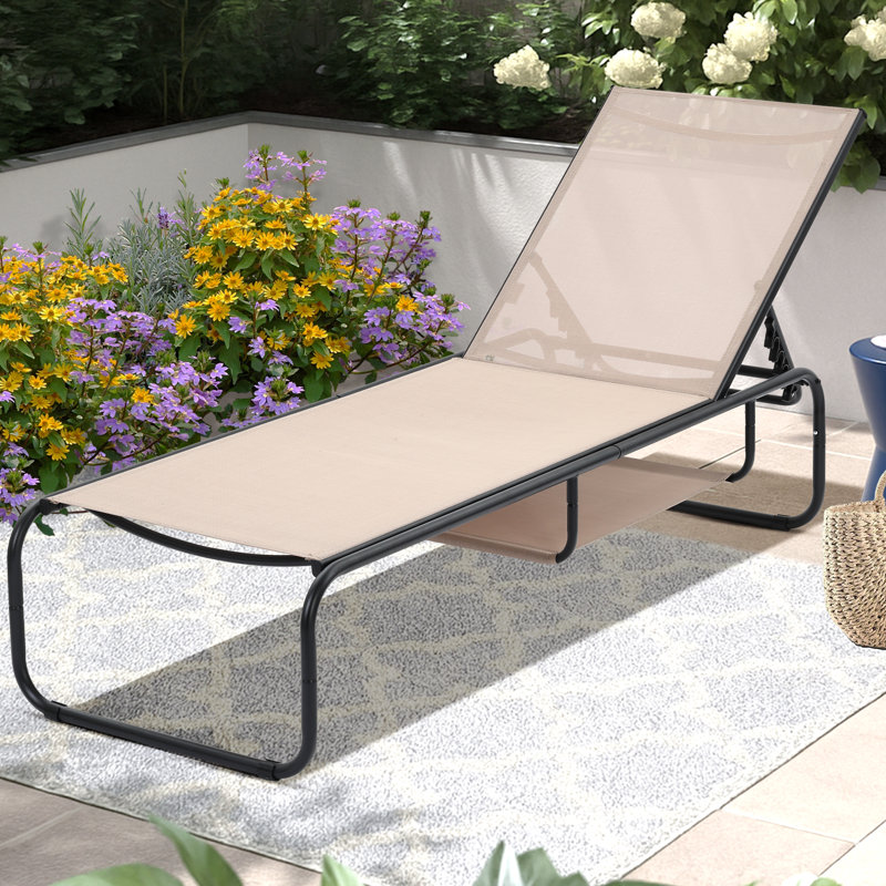 Chaise longue d'extérieur en métal 67 po, Brun