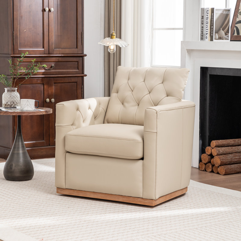 Fauteuil pivotant en cuir véritable Azib, Beige