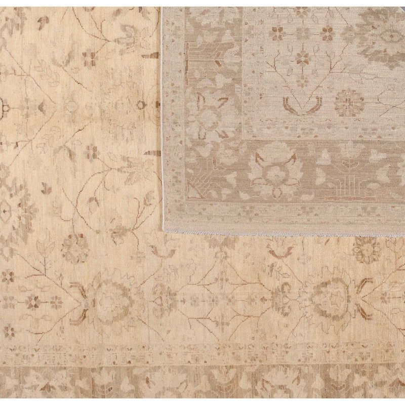 Tapis unique en laine noué à la main beige / vert clair de 8 pi x 9 pi 9 po