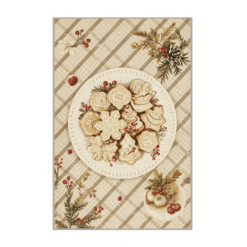 Tapis abstrait moderne et contemporain lavable à la machine Bucktown Christmas - beige, 5 x 8
