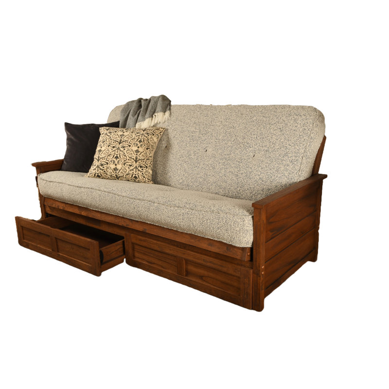 Futon double avec matelas avec rangement Emmiliano, 100% polyester gris Canton, Brun patiné