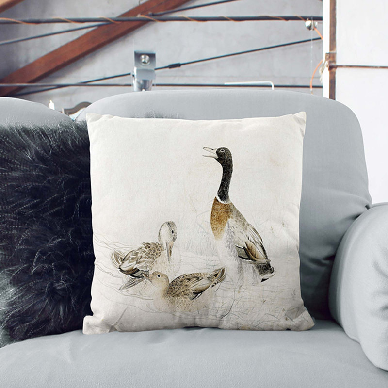 Ducks At The Water Square Throw Cushion, Black, 40cm H x 40cm W x 15cm D