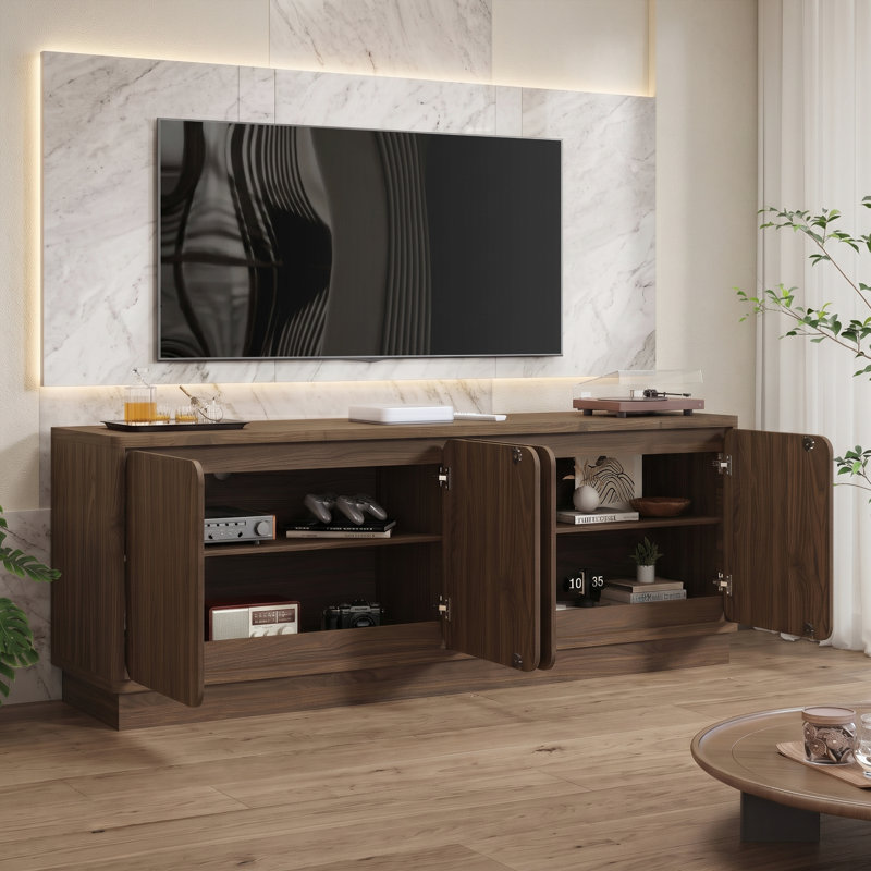 Meuble télé moderne avec trous pour câbles, Noyer