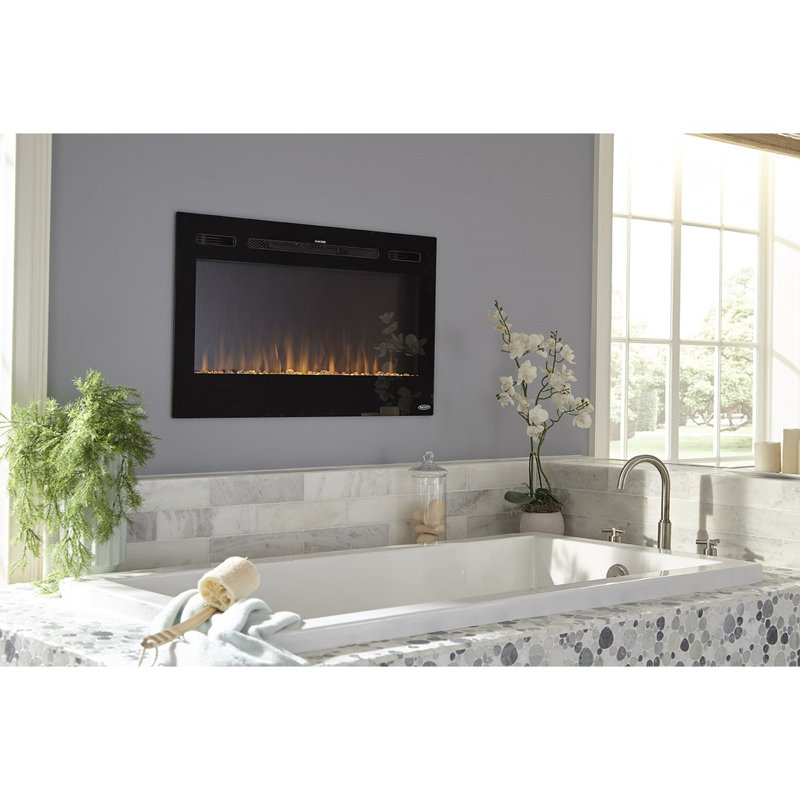 Sideline 28-Inch Black Glass Wall-Mount Electric Fireplace