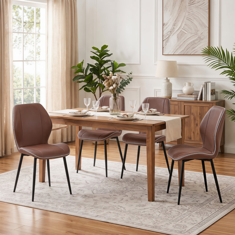 Ensemble de 4 chaises de salle à manger modernes rembourrées en cuir PU avec pieds en métal, Brown, Brown