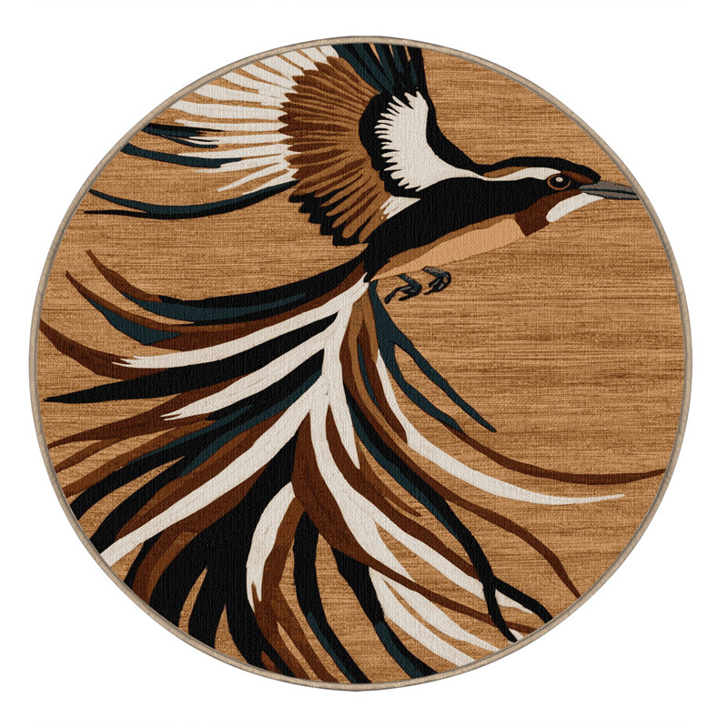 Washable African Paradise Flycatcher Birds Area Rug, Round 6'