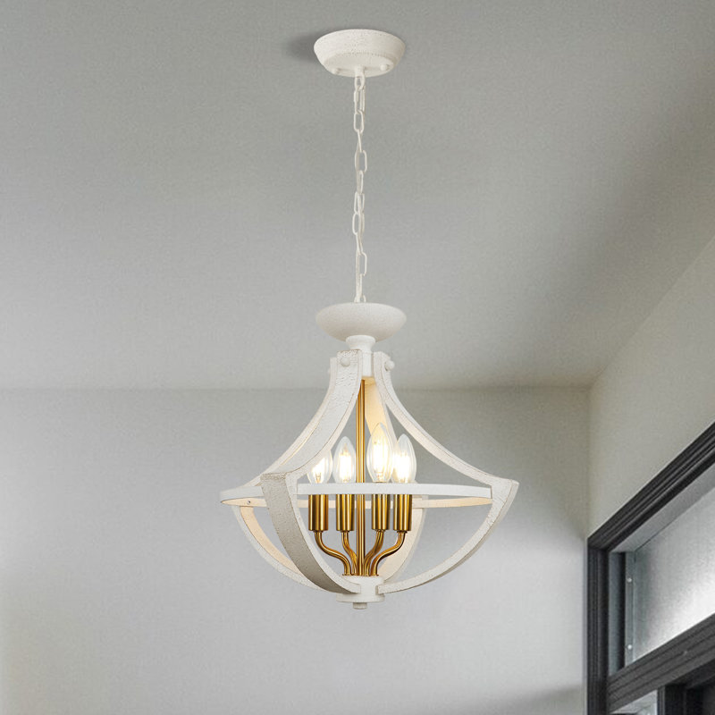 Chinaza 15.74 in. 4-Light Flush Mount Rustic Hanging Chandelier, Gold